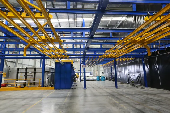Industrial powder coating facility interior