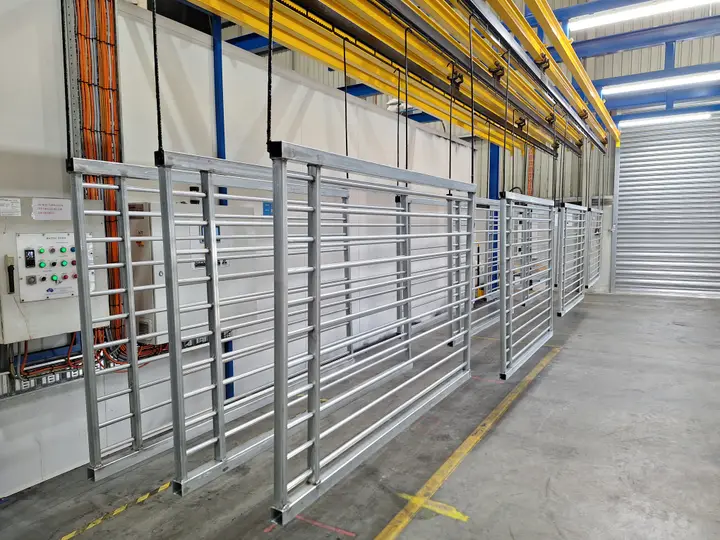Metal frames on powder coating line