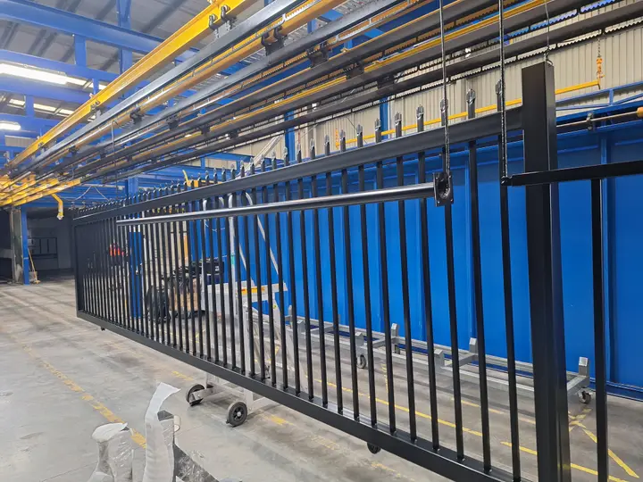 Metal gate undergoing powder coating process